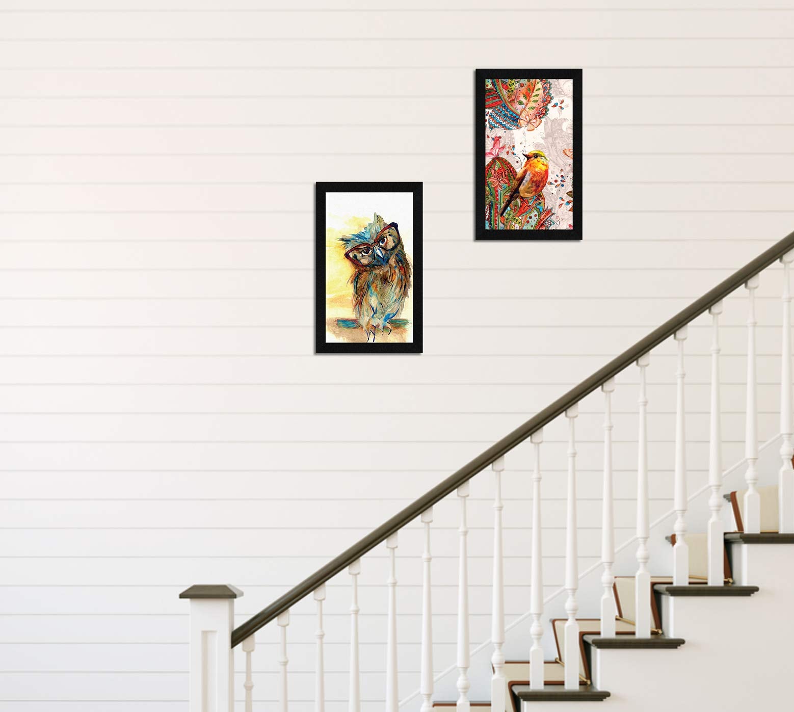 Artx Birds Owl And Sparrow Abstract Framed Paintings Combo Set Of 2 (8.5 X 13.5 Set Of 2 Paintings, Multicolor, Synthetic Wood)